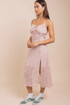Daisy Street Floral Midi Dress With Split And Cross Back-Women Dresses
