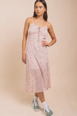 Daisy Street Floral Midi Dress With Split And Cross Back-Women Dresses