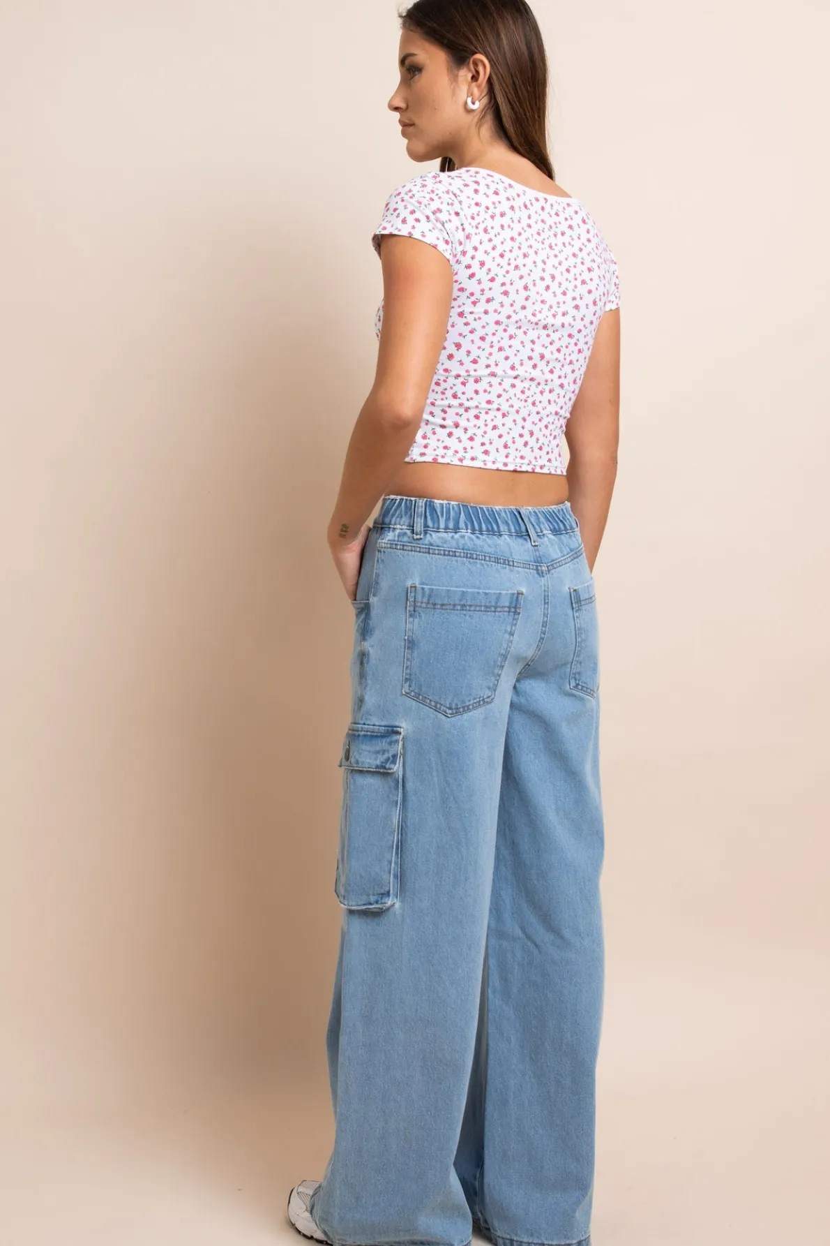 Daisy Street Floral Ruched Baby Tee-Women Tops