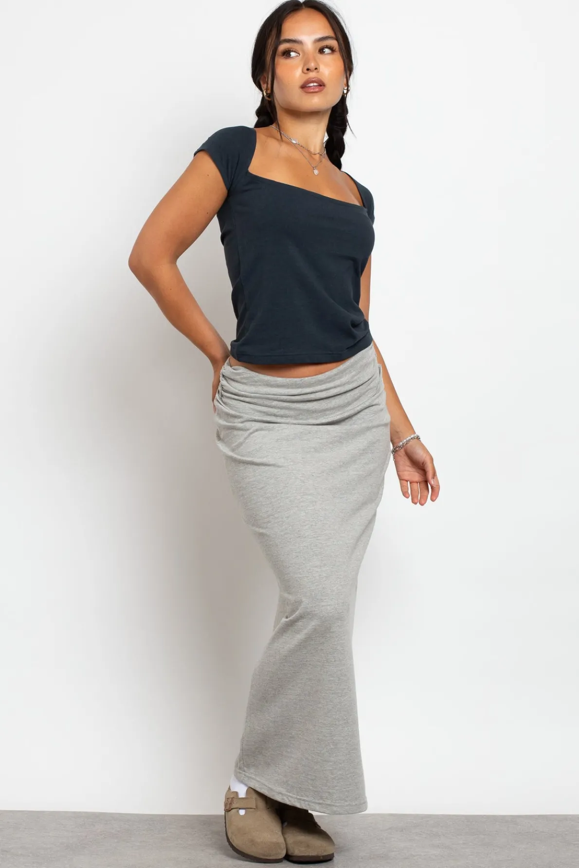 Daisy Street Fold Over Waistband Maxi Skirt-Women Skirts