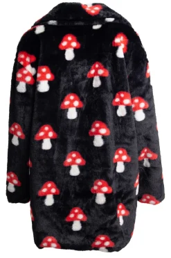 Daisy Street Fur Coat in Mushroom Print-Women Jackets
