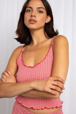 Daisy Street Gingham Babylock Edge Cami Top-Women Tops