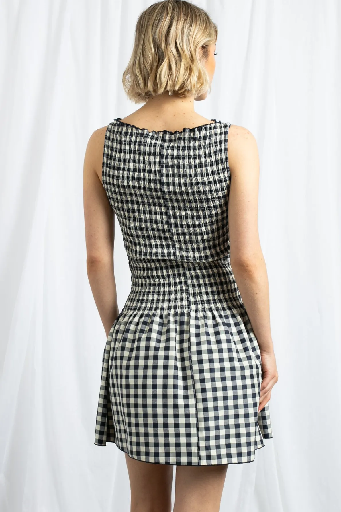 Daisy Street Gingham Boat Neck Mini Dress-Women Dresses