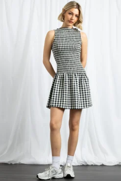 Daisy Street Gingham Boat Neck Mini Dress-Women Dresses