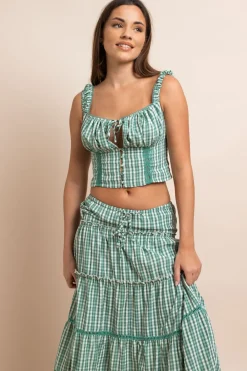 Daisy Street Gingham Check Milkmaid Top-Women Tops
