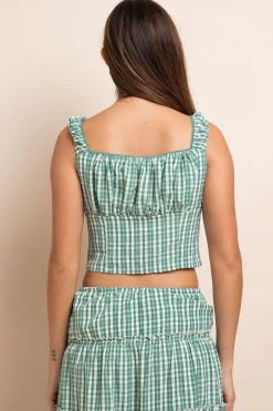 Daisy Street Gingham Check Milkmaid Top-Women Tops