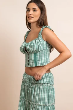 Daisy Street Gingham Check Milkmaid Top-Women Tops