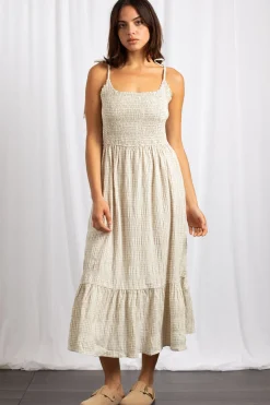 Daisy Street Gingham Midi Dress With Shirred Bodice-Women Dresses