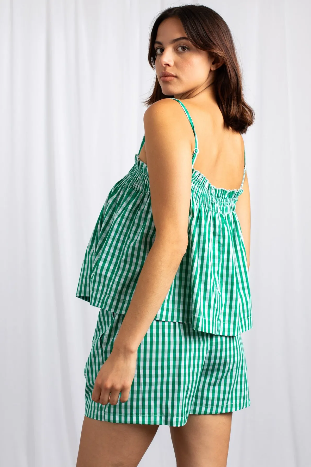 Daisy Street Gingham Strappy Smock Top-Women Tops