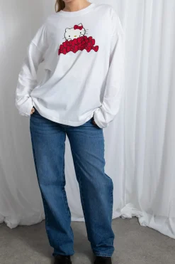 Daisy Street Hello Kitty Long Sleeve T-Shirt With Bow Graphic-Women Tops | T-Shirts