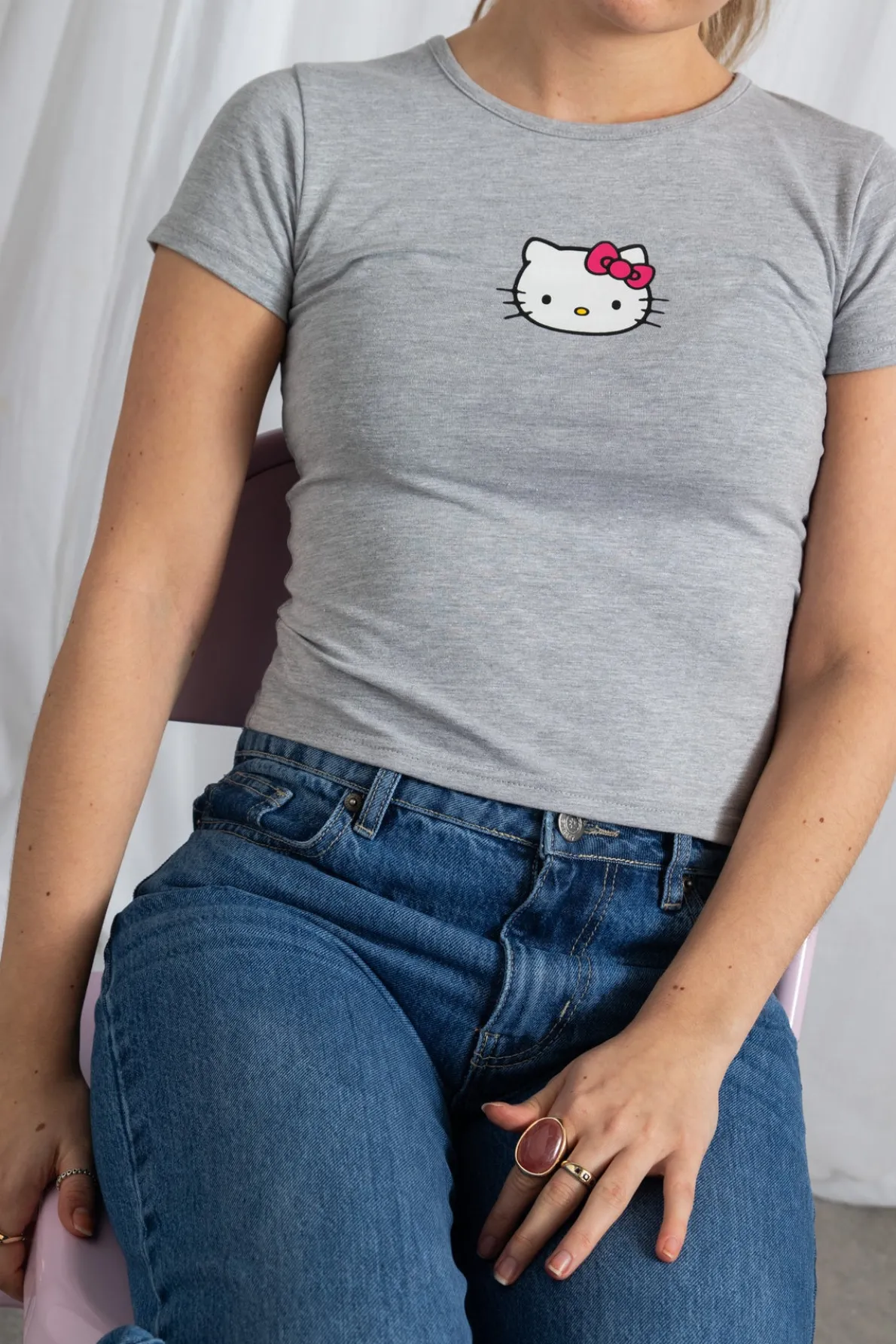Daisy Street Hello Kitty Cropped Baby Tee-Women Tops | T-Shirts