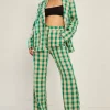 Daisy Street High Waisted Flared Trousers in Check Print-Women Trousers