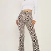 Daisy Street High Waisted Flared Trousers In Velvet Print-Women Trousers