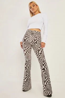 Daisy Street High Waisted Flared Trousers In Velvet Print-Women Trousers