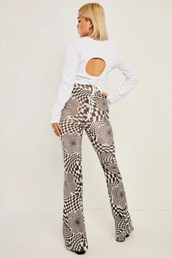 Daisy Street High Waisted Flared Trousers In Velvet Print-Women Trousers