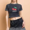Daisy Street Hole Cherry Washed Baby Tee With Contrast Stitch-Women Tops | T-Shirts