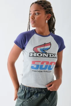 Daisy Street Honda Racing Raglan Crop Top-Women Tops | T-Shirts