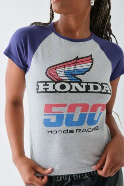Daisy Street Honda Racing Raglan Crop Top-Women Tops | T-Shirts