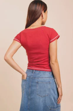 Daisy Street Jersey Notched Top With Porto Print-Women Tops