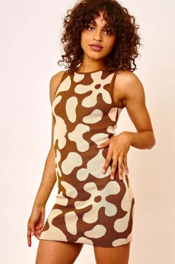 Daisy Street Knitted Floral Mini Dress-Women Dresses