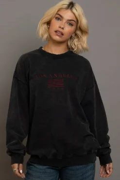Daisy Street LA Embroidery Sweat-Women Hoodies & Sweatshirts