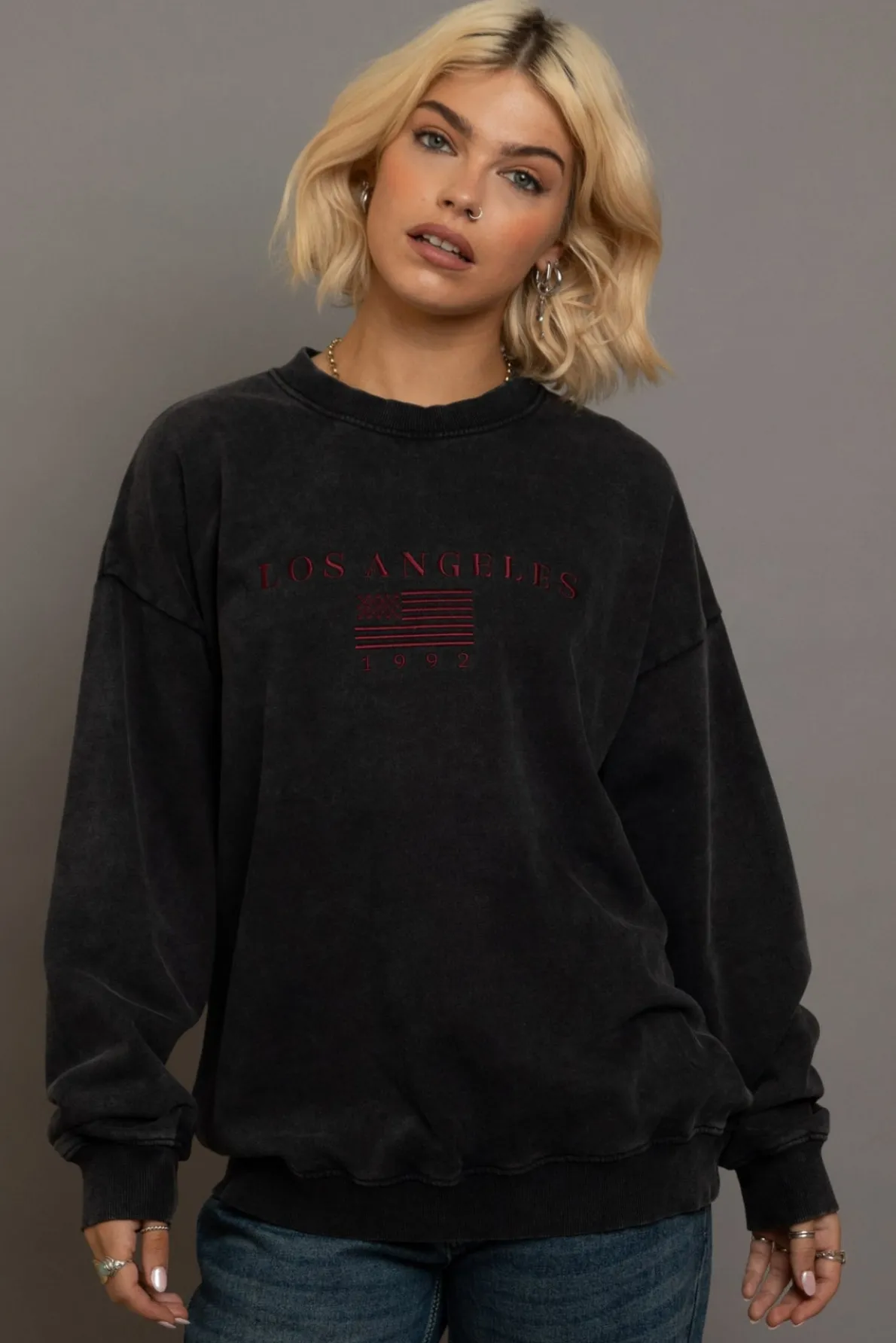 Daisy Street LA Embroidery Sweat-Women Hoodies & Sweatshirts
