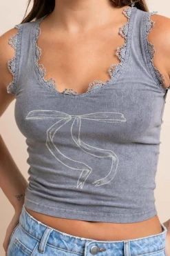 Daisy Street Lace Trim V-Neck Vest Top-Women Tops