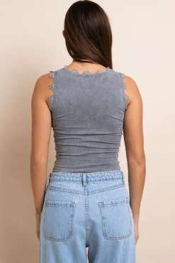 Daisy Street Lace Trim V-Neck Vest Top-Women Tops