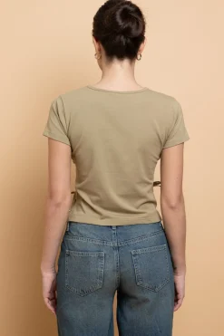 Daisy Street Lace Up Detail Baby Tee-Women Tops | T-Shirts