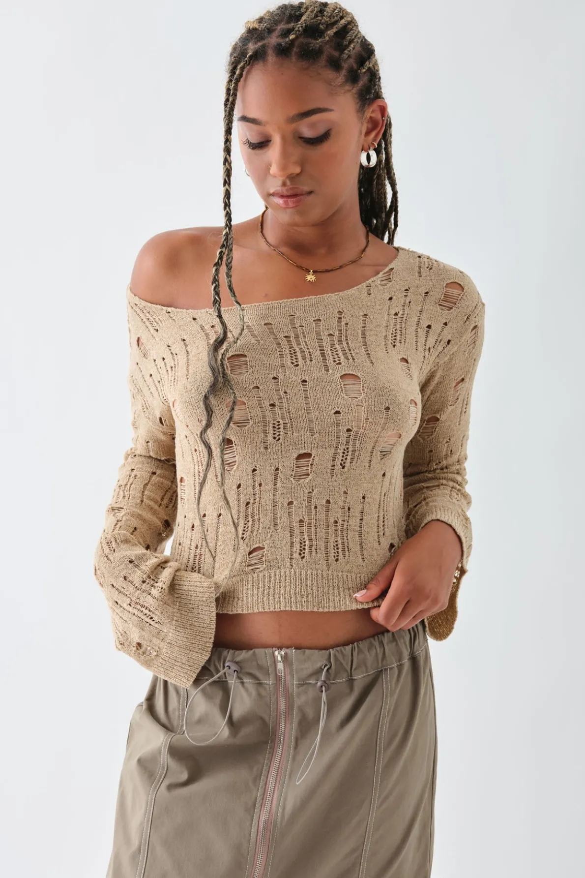Daisy Street Ladder Knit Top-Women Tops