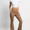 Daisy Street Leopard Heart Print Flared Trousers-Women Trousers