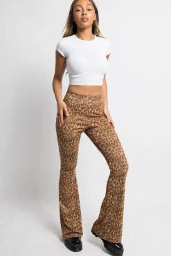 Daisy Street Leopard Heart Print Flared Trousers-Women Trousers