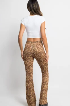 Daisy Street Leopard Heart Print Flared Trousers-Women Trousers