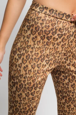 Daisy Street Leopard Heart Print Flared Trousers-Women Trousers