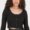Daisy Street Lettuce Hem Ribbed Crop Top-Women T-Shirts