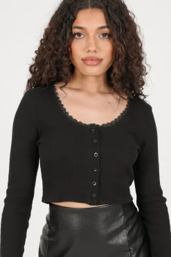 Daisy Street Lettuce Hem Ribbed Crop Top-Women T-Shirts