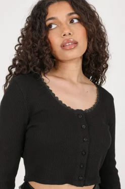 Daisy Street Lettuce Hem Ribbed Crop Top-Women T-Shirts