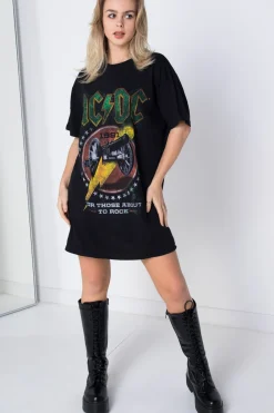 Daisy Street Licensed ACDC 1981 'For Those About To Rock; T-Shirt Dress-Women T-Shirts