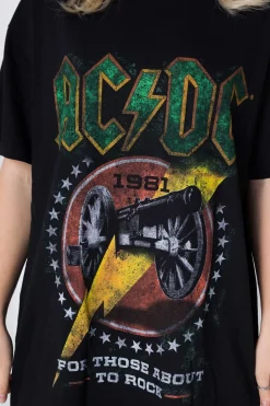 Daisy Street Licensed ACDC 1981 'For Those About To Rock; T-Shirt Dress-Women T-Shirts