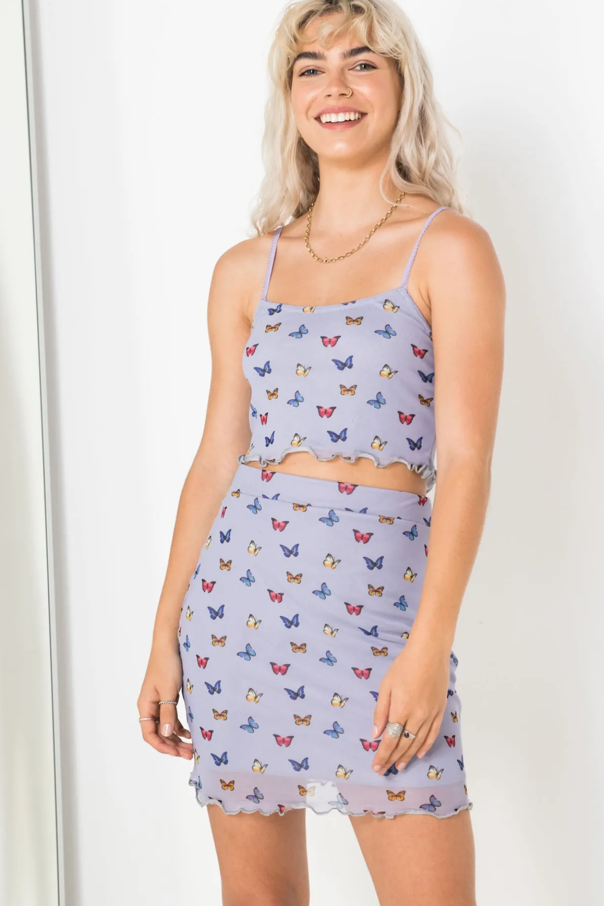 Daisy Street Mesh Cami Top in Butterfly Print-Women Tops
