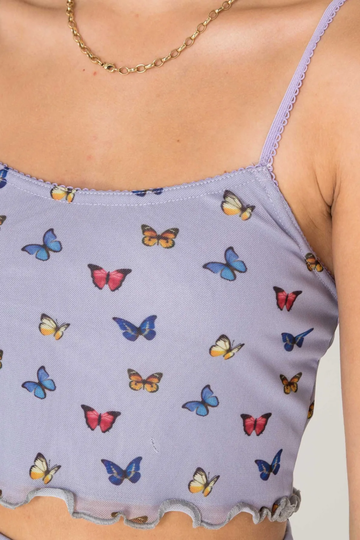 Daisy Street Mesh Cami Top in Butterfly Print-Women Tops