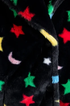 Daisy Street Longline Fur Coat in Star and Moon Print-Women Jackets