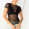Daisy Street Mesh Spot Top-Women Tops