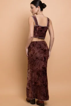 Daisy Street Mid Rise Devore Maxi Skirt With Lace Trim-Women Partywear | Skirts
