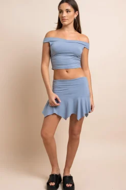 Daisy Street Mid Rise Slinky Hanky Hem Skirt-Women Dresses