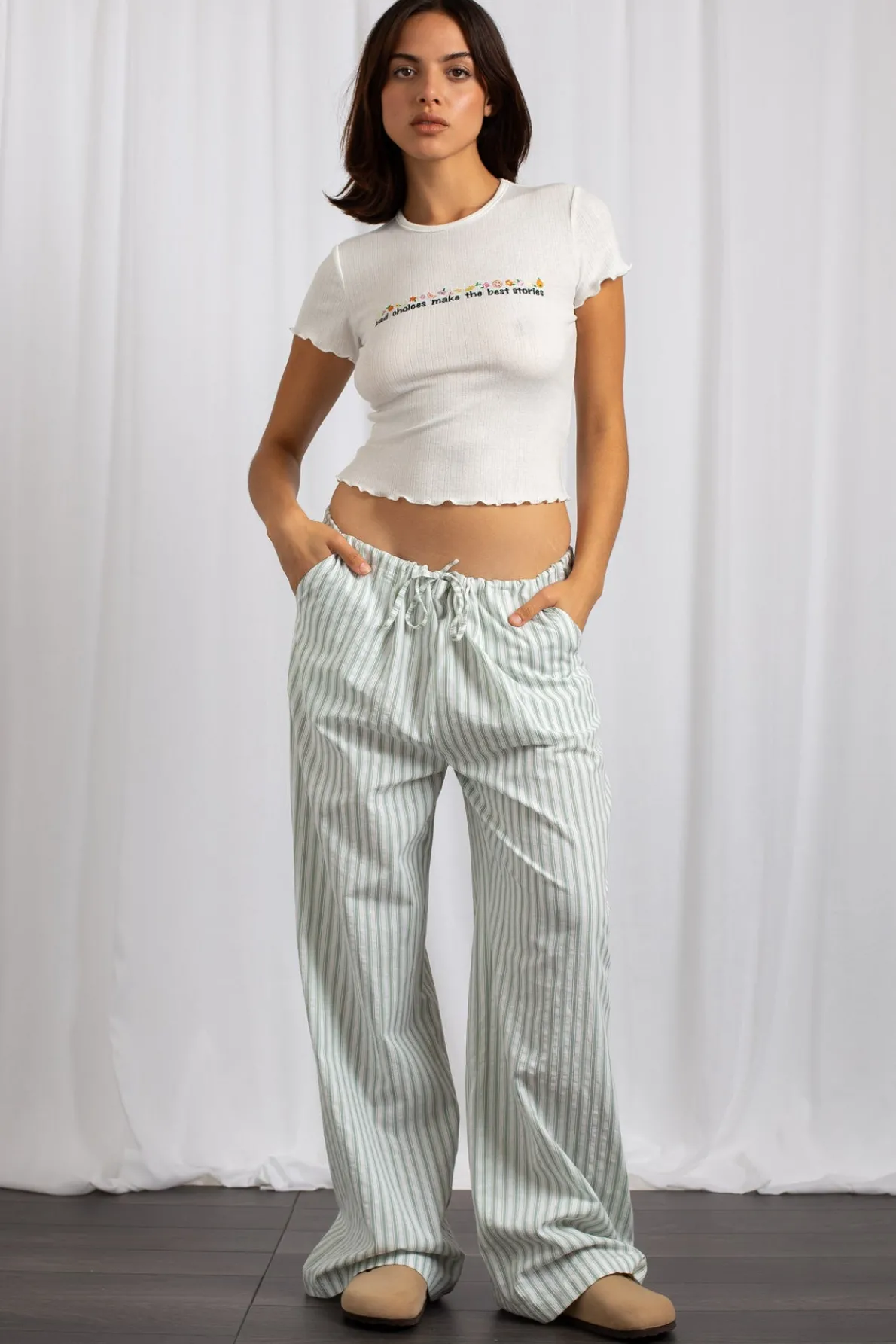 Daisy Street Mid Rise Straight Leg Bottoms-Women Trousers