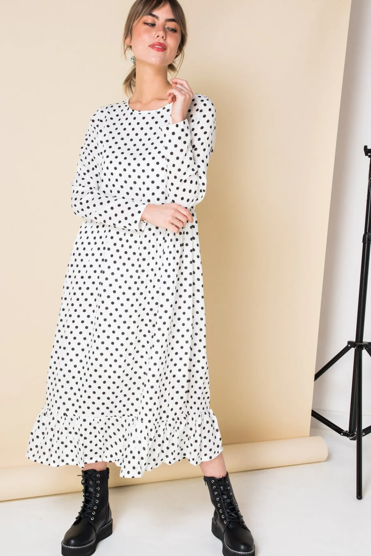 Daisy Street Midaxi Smock Dress in Spot Print-Women Dresses