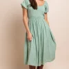 Daisy Street Midi Shirred Dress-Women Dresses