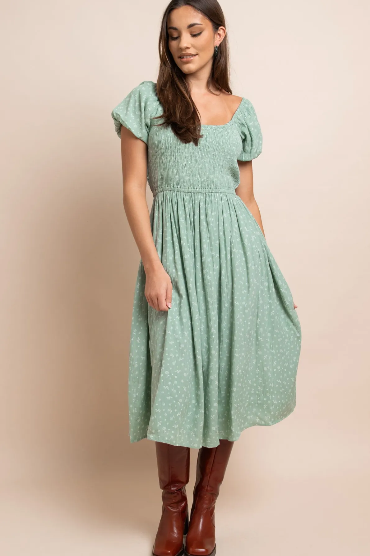 Daisy Street Midi Shirred Dress-Women Dresses
