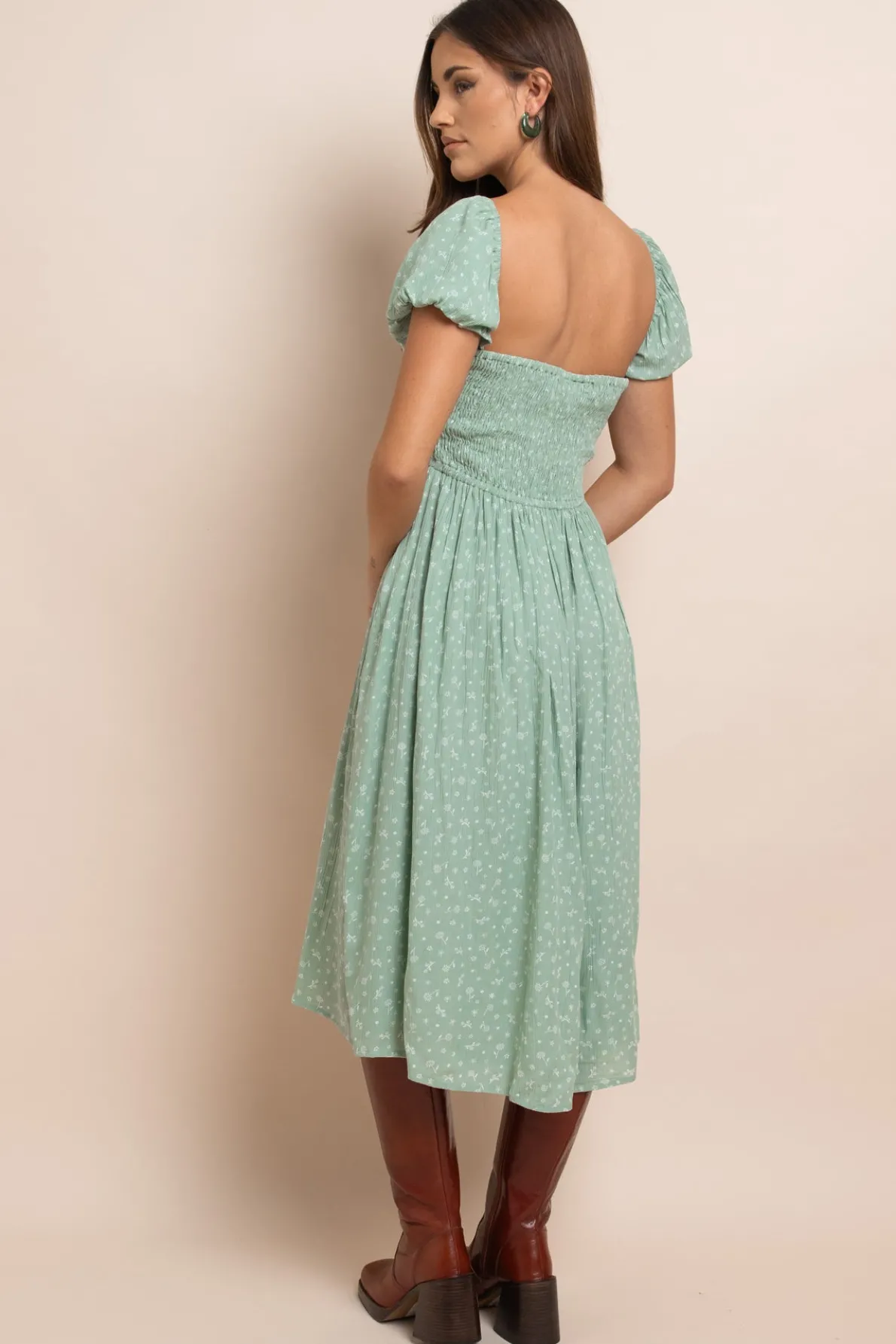 Daisy Street Midi Shirred Dress-Women Dresses